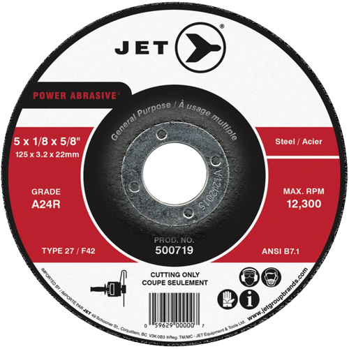 Power Abrasive Cut-Off Wheel, 4-1/2" x 1/8", 7/8" Arbor, Type 27, 13300 RPM Kelford