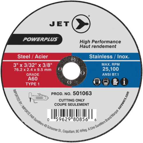 POWERPLUS Cut-Off Wheel, 3" x 3/32", 3/8" Arbor, Type 1, 25100 RPM Kelford