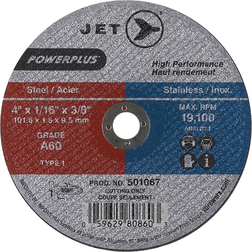 A60 POWERPLUS Cut-Off Wheel, 4" x 1/16", 3/8" Arbor, Type 1, 19100 RPM Kelford
