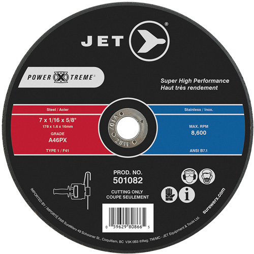 POWER-XTREME Cut-Off Wheel, 7" x 1/16", 5/8" Arbor, Type 1, 8600 RPM Kelford