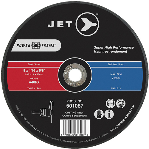 POWER-XTREME Cut-Off Wheel, 8" x 1/16", 5/8" Arbor, Type 1, 7600 RPM Kelford