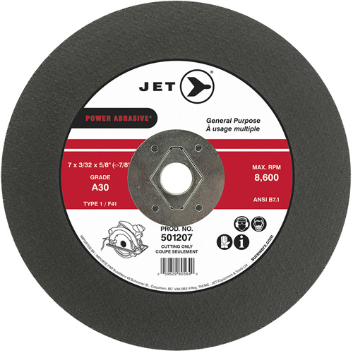 Power Abrasive Cut-Off Wheel, 7" x 3/32", 5/8" Arbor, Type 1, 8600 RPM Kelford