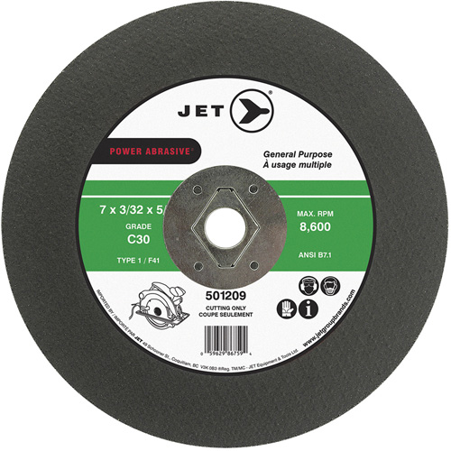 Meule &agrave; tronçonner Power Abrasive C30, 7" x 0,094", Arbre de 5/8", Type T1, 8600 Tr/min Kelford