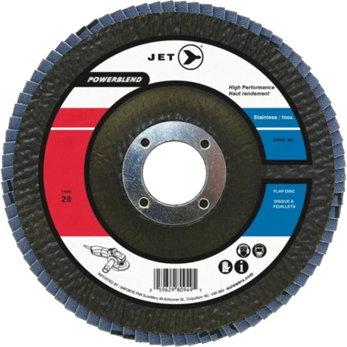 POWERBLEND Flap Disc, 4-1/2" x 7/8", Type 29, Z120 Grit, Zirconia Alumina Kelford