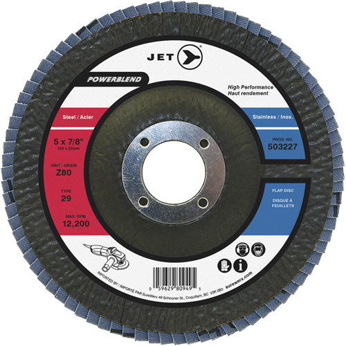 Disque &agrave; lamelles POWERBLEND, 5" x 7/8", Type 29, Grain Z40, Alumine de zirconium Kelford