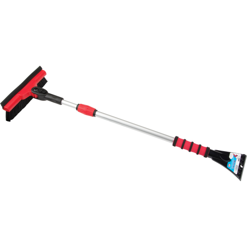 Snow Brush With Pivot Head, Telescopic, Rubber Squeegee Blade, 52" Long, Black/Red Kelford