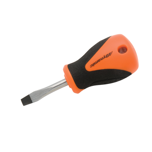Stubby Slotted Screwdriver, 1/4" Tip, Round, 3-3/4" L, Cushion Grip Handle Kelford