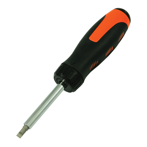 Ratcheting Multibit Screwdriver, 10-3/5" L, Cushion Grip Handle Kelford
