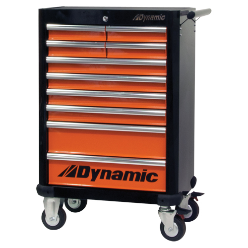 Armoire &agrave; outils mobile, 10 tiroirs, 28" la x 18" p x 43-1/4" h, Noir/Orange Kelford