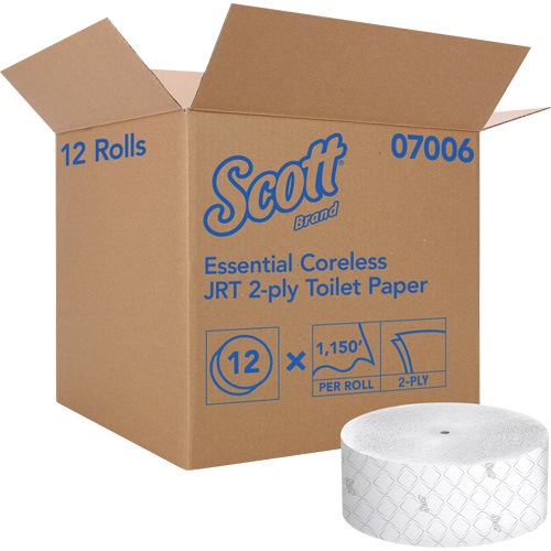 Papier hygi&eacute;nique Scott Essential, Rouleau G&eacute;ant/Sans rouleau central, 2 Pli, Longueur 1150', Blanc Kelford