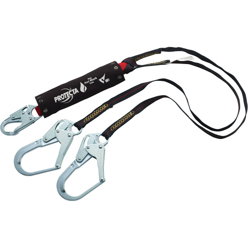 PRO Shock-Absorbing Lanyard, 6', Rebar Hook Center, Snap Hook Leg Ends, Kevlar&reg; Kelford