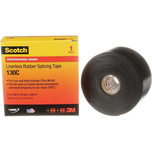 Scotch&reg; Professional Grade Linerless Rubber Splicing Tape, 50.8 mm (2") W x 9 m (30') L, 30 mils, Black Kelford