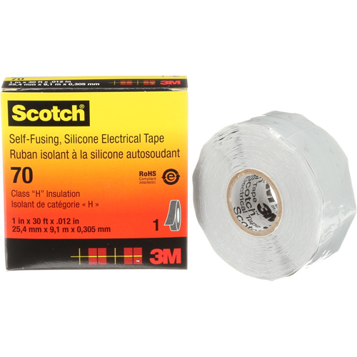 Scotch&reg; Self-Fusing Silicone Rubber Electrical Tape, 25.4 mm (1") x 9 m (30'), Grey, 12 mils Kelford