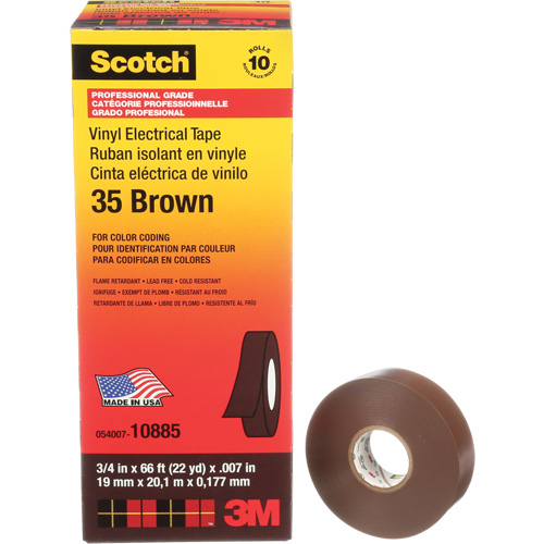 Scotch&reg; Vinyl Colour Coding Electrical Tape, 19 mm (3/4") W x 20 m (66') L, 7 mils, Brown Kelford