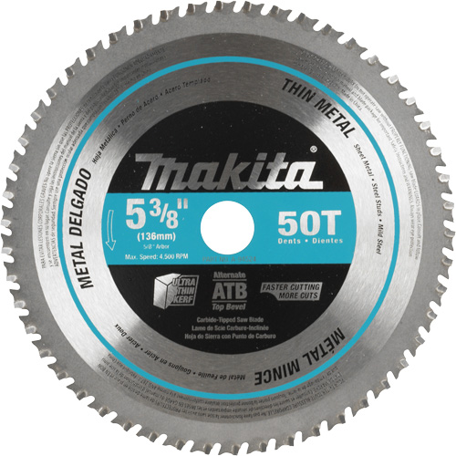 Carbide-Tipped Saw Blade, 5-3/8", 50 Teeth, Metal Use Kelford
