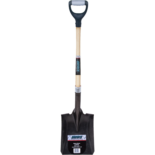 Heavy-Duty Square Shovel, Hardwood, Carbon Steel Blade, D-Grip Handle, 30" Long Kelford