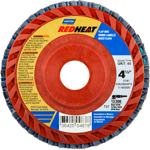 Red Heat&reg; Plastic Flat Flap Discs, 4-1/2" x 7/8", Type 27, 40 Grit, Ceramic Alumina Kelford
