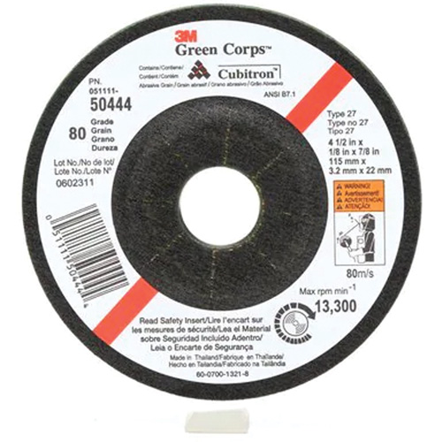 Meule flexible Green Corps, 4-1/2" x 1/8", Arbre 7/8", C&eacute;ramique, Type 27 Kelford