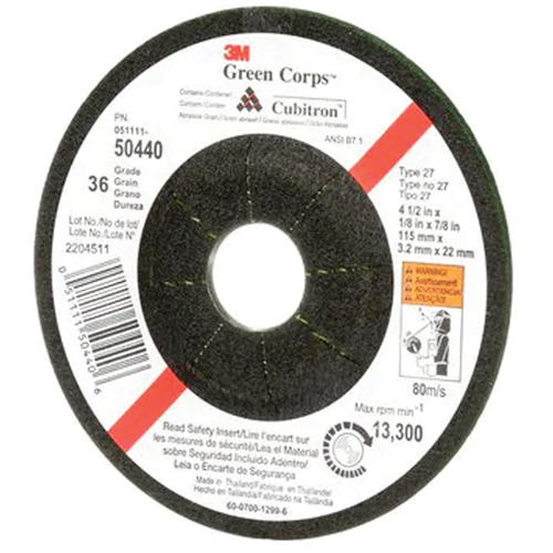 Meule flexible Green Corps, 4-1/2" x 1/8", Arbre 7/8", C&eacute;ramique, Type 27 Kelford