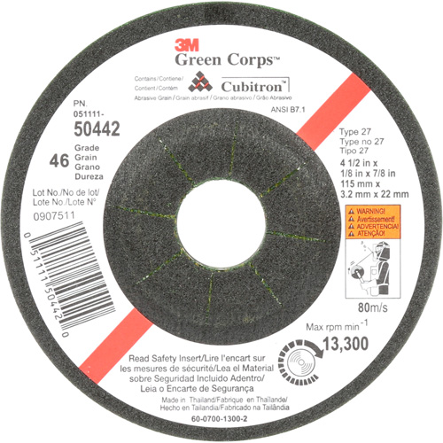 Green Corps Flexible Grinding Wheel, 4-1/2" x 1/8", 7/8" Arbor, Ceramic, Type 27 Kelford