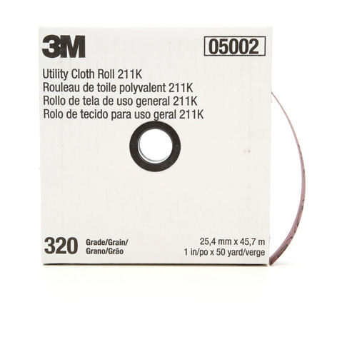Rouleau de toile abrasive polyvalente 211K, Oxyde d'aluminium, 1" la x 150' lo, Grain 320 Kelford