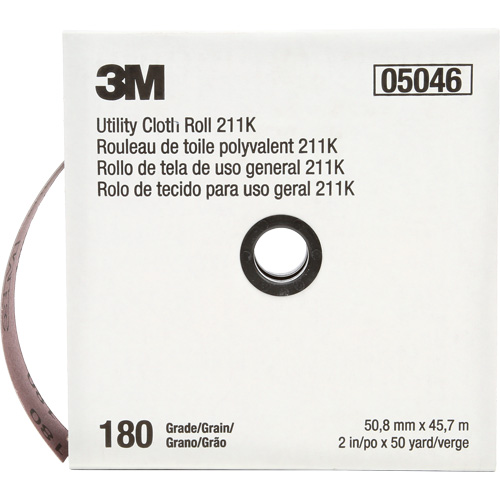 Rouleau de toile abrasive utilitaire 211K, Oxyde d'aluminium, 2" la x 150' lo, Grain 180 Kelford