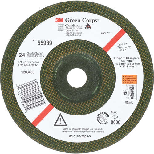 Meule flexible Green Corps, 7" x 1/4", Arbre 7/8", C&eacute;ramique, Type 1 Kelford