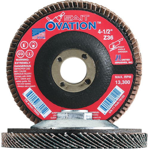 Ovation Flap Disc, 4-1/2" x 7/8", Type 27, 36 Grit, Zirconium Kelford