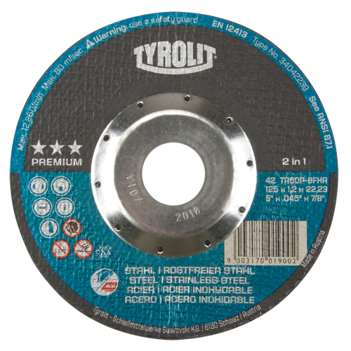 Premium 2 in 1 Thincut Cut-Off Wheel, 5" x 0.045", 7/8" Arbor, Type 27, Aluminum Oxide, 12250 RPM Kelford