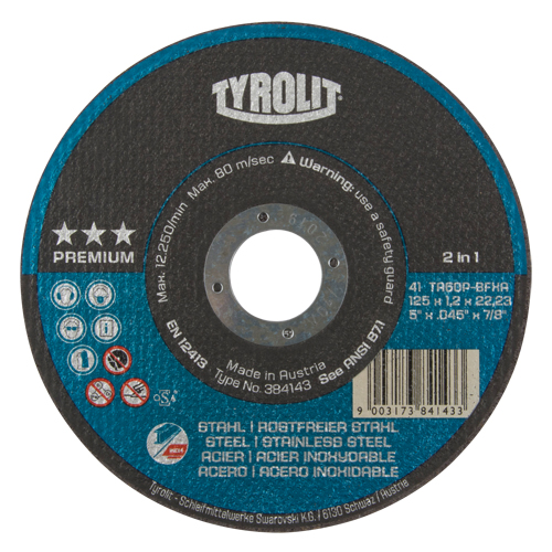 Premium 2 In 1 Thincut Cut-Off Wheel, 5" x 0.045", 7/8" Arbor, Type 1, Aluminum Oxide, 12250 RPM Kelford