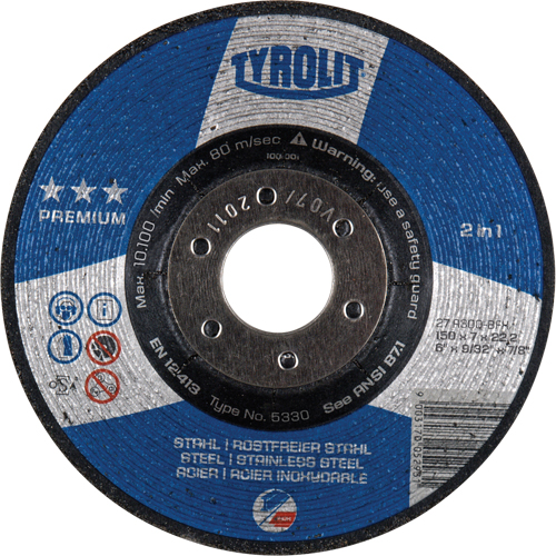 Premium 2-in-1 Grinding Wheel, 6" x 9/32", 7/8" Arbor, Type 27 Kelford