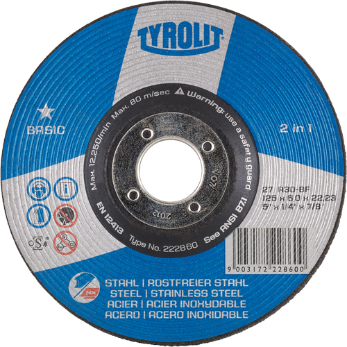 Basic 2-in-1 Grinding Wheel, 4-1/2" x 1/4", 7/8" Arbor, Type 27 Kelford