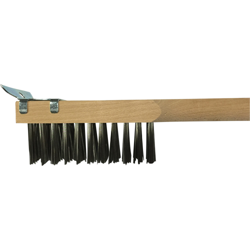Brosse de nettoyage avec racloir, Acier inoxydable, 3 x 10 rangs de fils, Longueur 20" Kelford