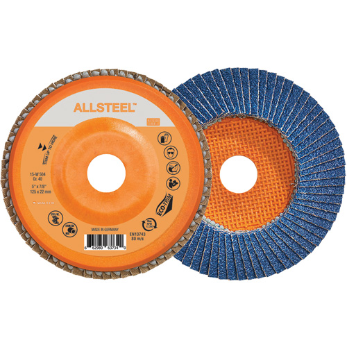 AllSteel Flap Disc, 5" x 7/8", Type 27, 40 Grit, Zirconia Alumina Kelford