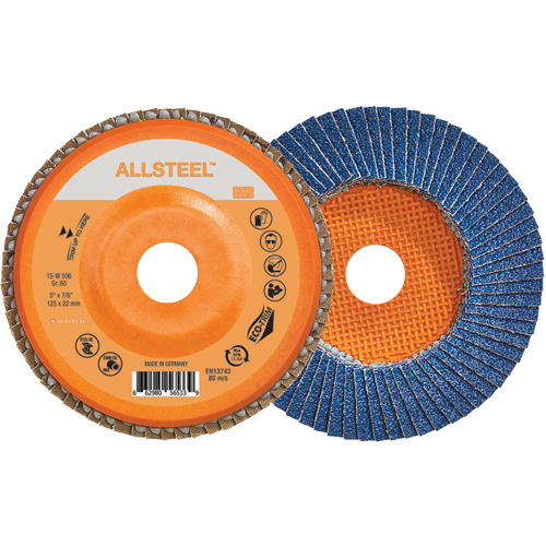 AllSteel Flap Disc, 5" x 7/8", Type 27, 60 Grit, Zirconia Alumina Kelford