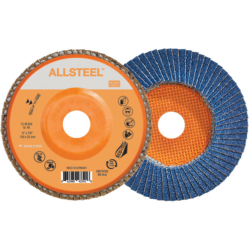 AllSteel Flap Disc, 6" x 7/8", Type 27, 40 Grit, Zirconia Alumina Kelford