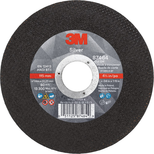 Silver Cut-Off Wheel, 4-1/2" x 0.04", 7/8" Arbor, Type 1, Ceramic, 13300 RPM Kelford