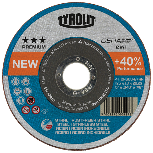 Meule &agrave; tronçonner Cerabond, 5" x 0,045", Arbre de 7/8", Type 1, C&eacute;ramique, 12250 Tr/min Kelford