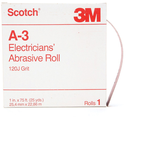 Rouleau abrasif pour &eacute;lectricien A-3 Scotch, Oxyde d'aluminium, 1" la x 75' lo, Grain 120 Kelford