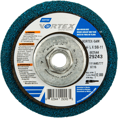 Meule abrasive non tiss&eacute;e &agrave; moyeu d&eacute;port&eacute; Vortez Rapid Blend, 4-1/2" dia., Grain 100-120, Oxyde d'aluminium Kelford