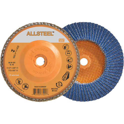 Disque &agrave; lamelles AllSteel, 4-1/2" x 5/8"-11, Type 27, Grain 40, Alumine de zirconium Kelford