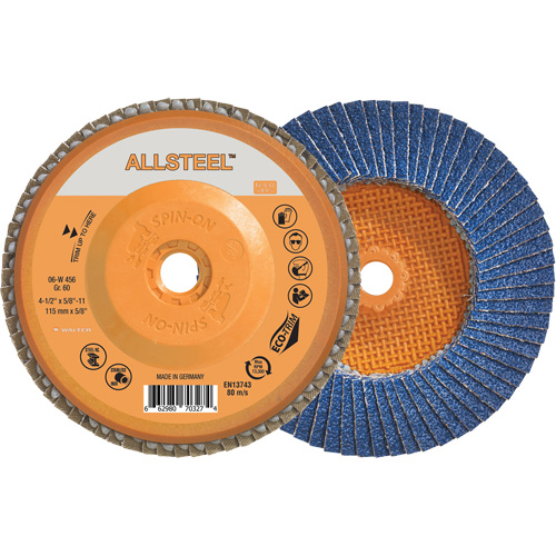 AllSteel Flap Disc, 4-1/2" x 5/8"-11, Type 27, 60 Grit, Zirconia Alumina Kelford