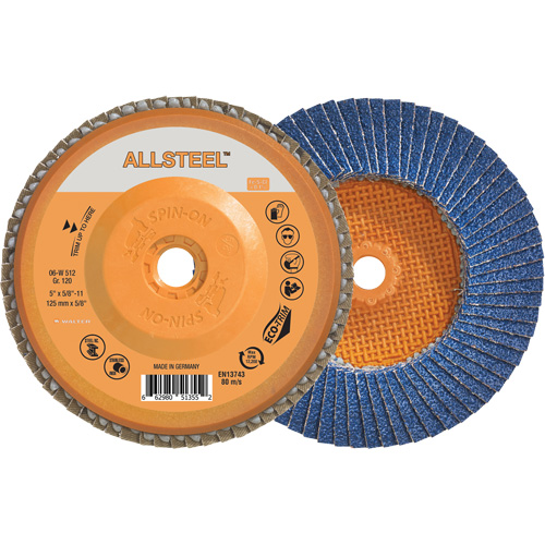 AllSteel Flap Disc, 5" x 5/8"-11, Type 27, 120 Grit, Zirconia Alumina Kelford