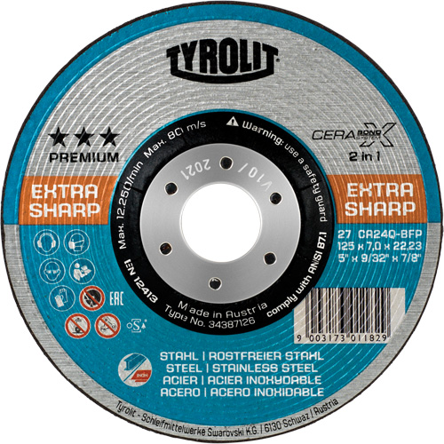 Cerabond X Grinding Wheel, 5" x 9/32", 7/8" Arbor, Ceramic, Type 27 Kelford