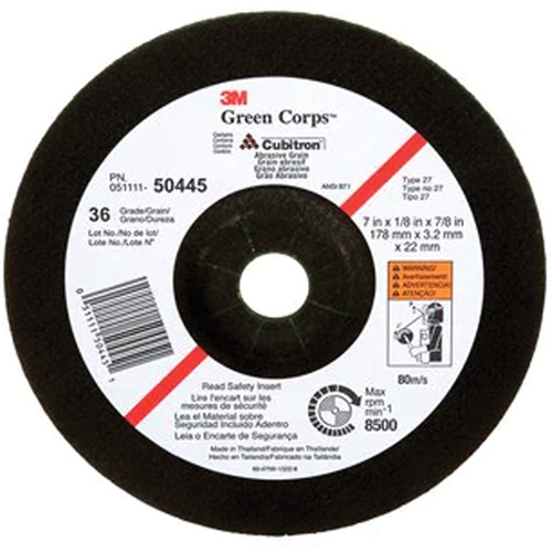 Green Corps Depressed Centre Wheel, 7" x 1/8", 7/8" Arbor, Ceramic, Type 27 Kelford