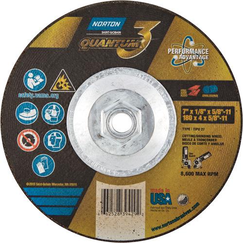 Quantum3 Grinding & Cutting Wheel, 7" x 1/8", 5/8"-11 Arbor, Type 27, 24 Grit, Ceramic Alumina Kelford