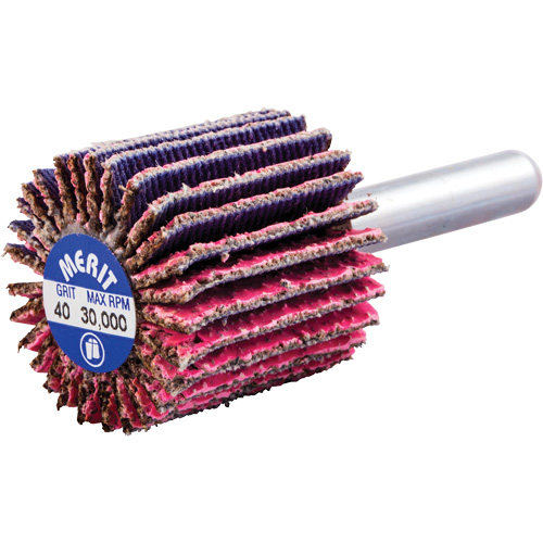 Shank Mounted Mini Flap Wheel, Ceramic Alumina, 40 Grit, 1" x 1" x 1/4" Kelford