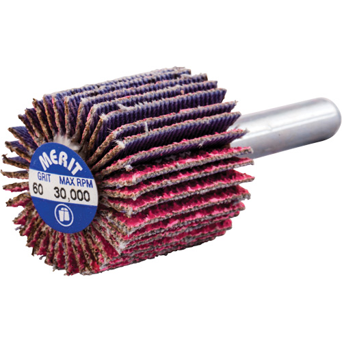 Shank Mounted Mini Flap Wheel, Ceramic Alumina, 60 Grit, 1" x 1" x 1/4" Kelford