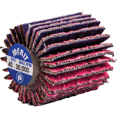 Threaded Mini Flap Wheel, Ceramic Alumina, 40 Grit, 1" x 1" x 1/4"-20 Kelford