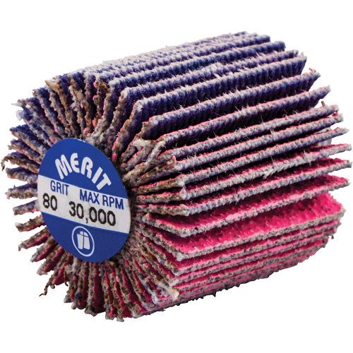 Threaded Mini Flap Wheel, Ceramic Alumina, 80 Grit, 1" x 1" x 1/4"-20 Kelford